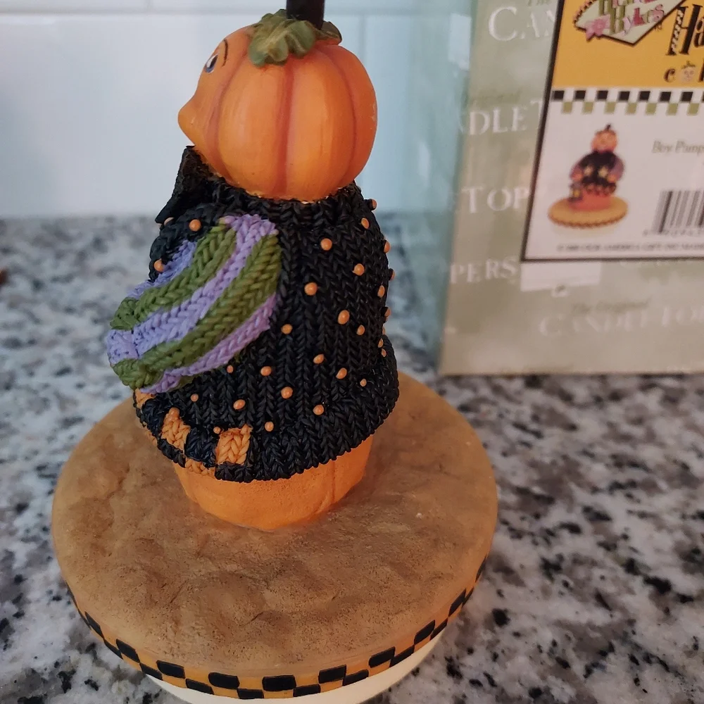 Halloween Boy Pumpkinhead With Lantern Our America Jar Topper by Heather Hykes